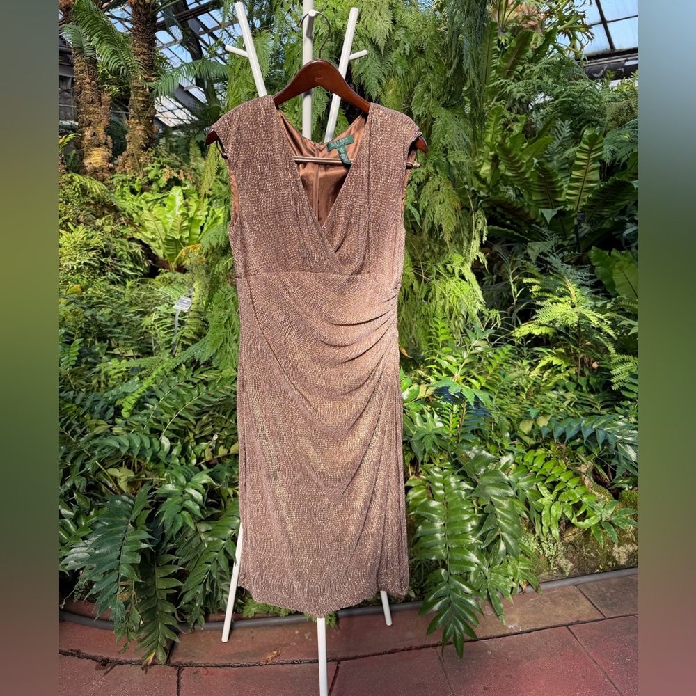 Ralph Lauren Gold Draped Midi Dress